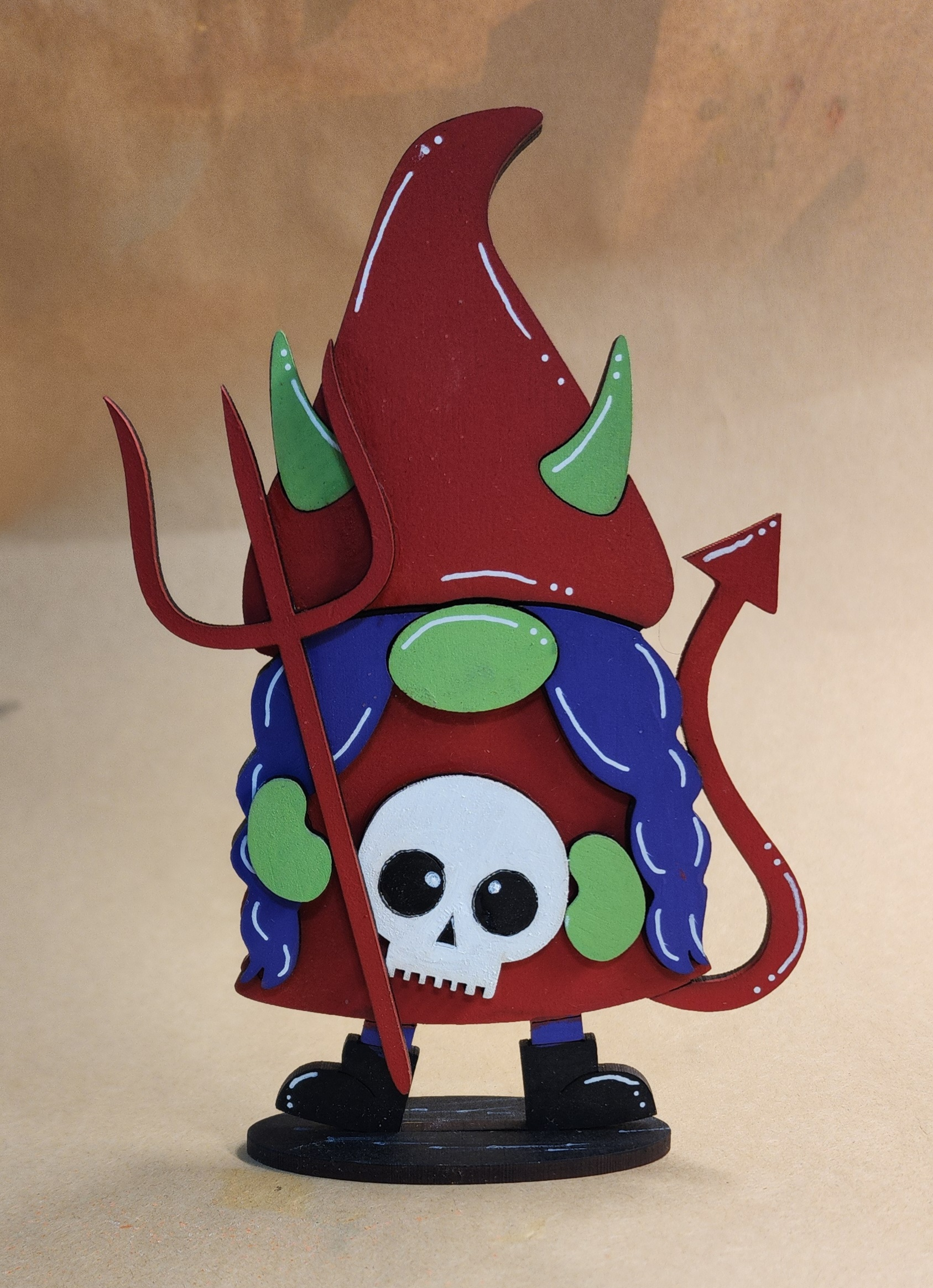 Standing Hand Painted Halloween Gnome Devil