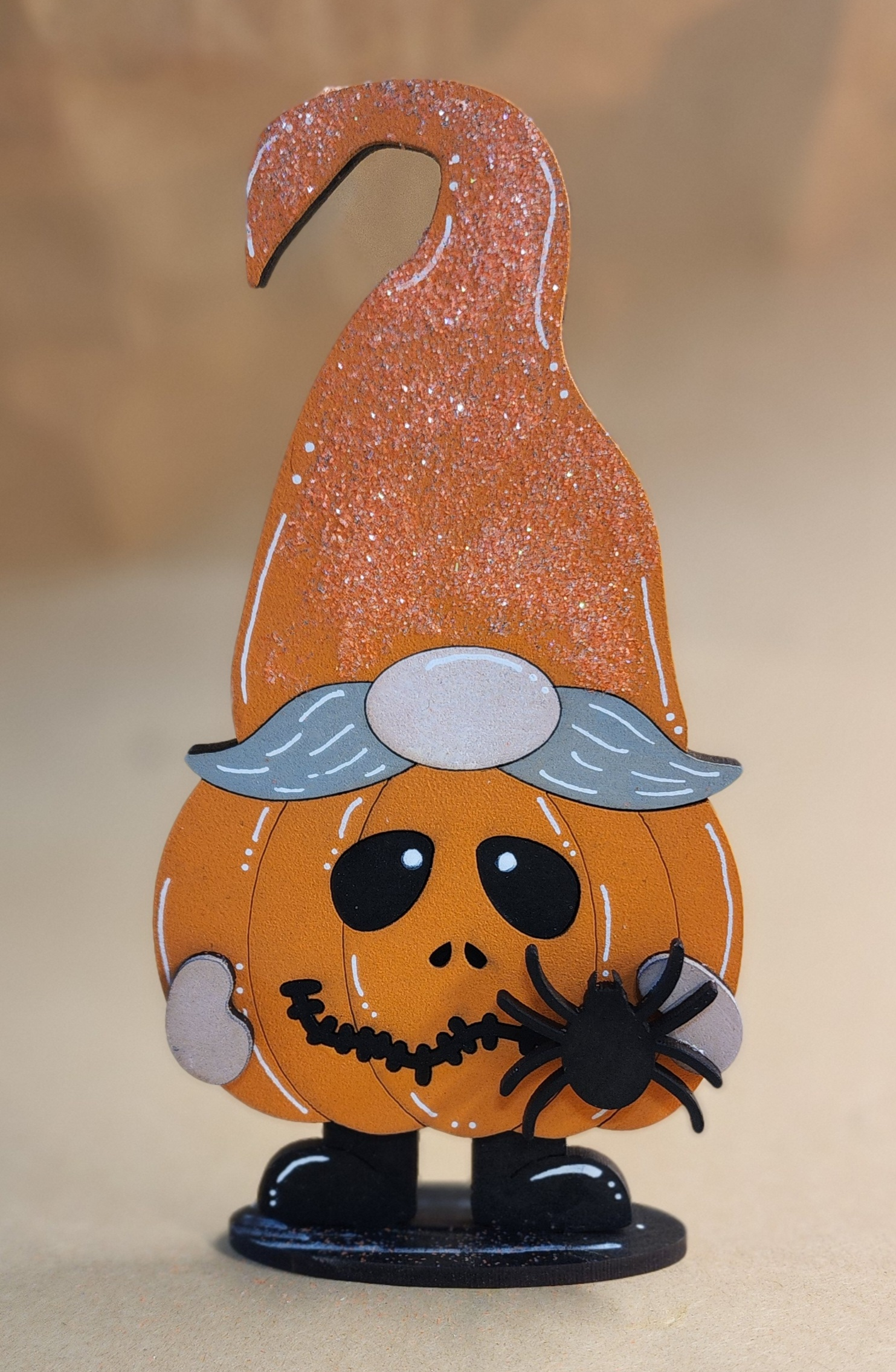 Standing Hand Painted Halloween Gnome Pumpkin